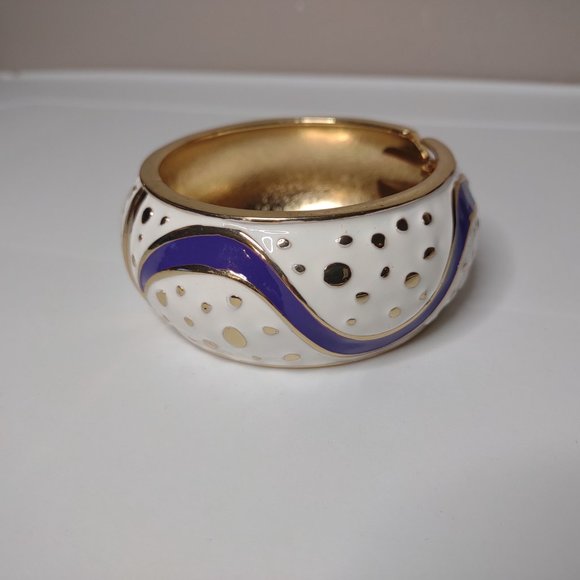 White, Purple, And Gold Tone 7 Inch Hinged Bangle - Picture 10 of 11